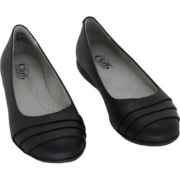 Cliffs by White Mountain Black Comfort Flats Pleated Toe Slip-On Women 7M - Picture 1 of 6